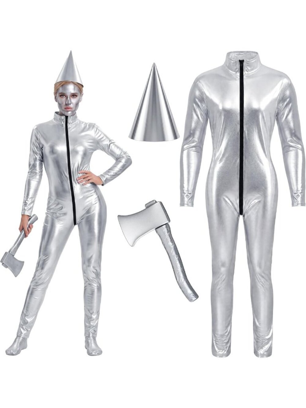 3-Piece Silver Tin Costume Accessories Set for Adults - Perfect for Parties